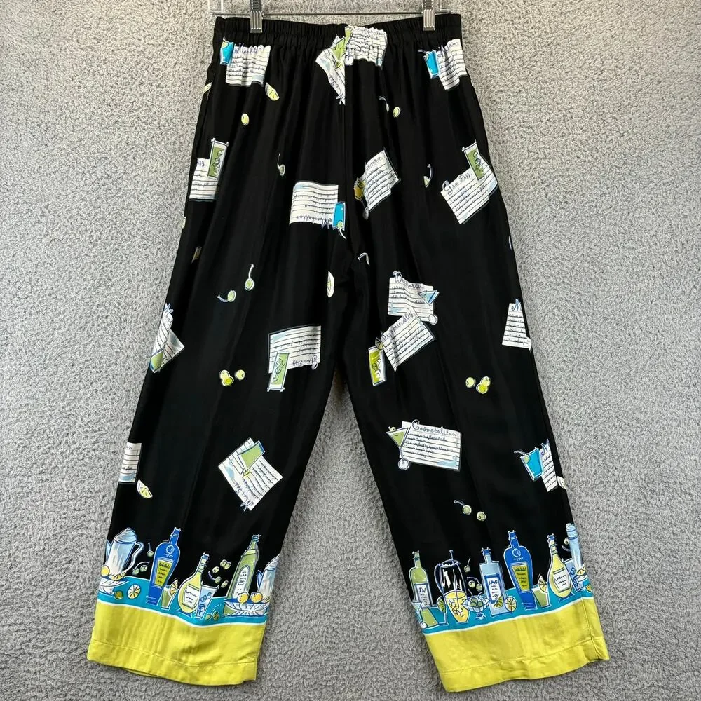 90s Novelty Pant Medium Artsy Ecclectic Retro AOP Wide Leg Crop Holly Lane VTG - Picture 5 of 15
